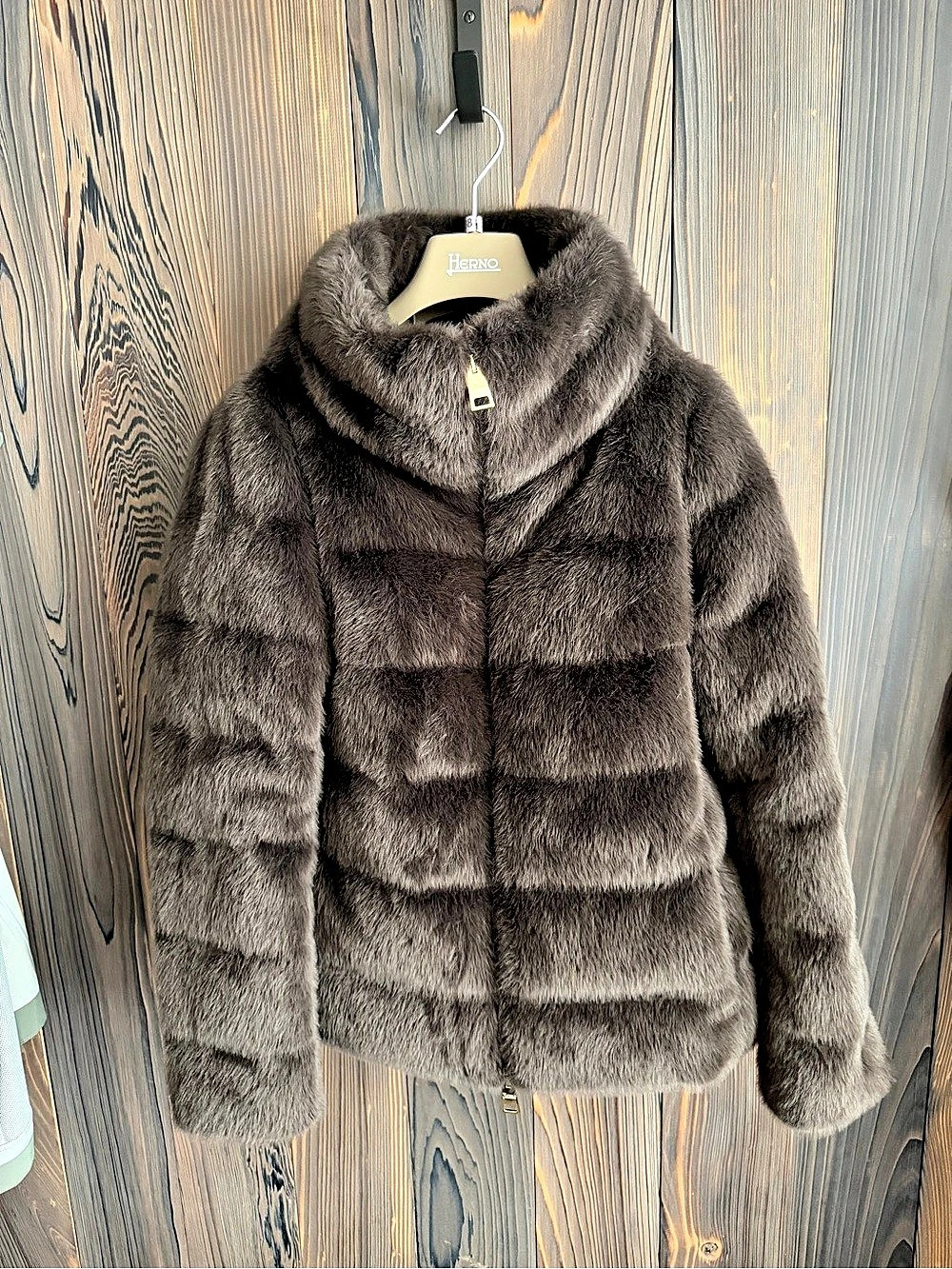 Herno Faux Fur Hooded Jacket Brown Puffer Size 38